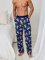 Chelsea Peers Blue Cotton Boxing Leopards Print Long Pyjama Bottoms - Image 2 of 4