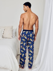Chelsea Peers Blue Cotton Boxing Leopards Print Long Pyjama Bottoms - Image 3 of 4