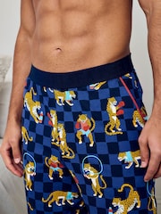 Chelsea Peers Blue Cotton Boxing Leopards Print Long Pyjama Bottoms - Image 4 of 4