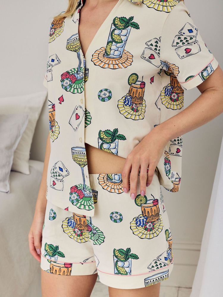 Chelsea Peers Organic Cotton Socialite Soirée Print Short Pyjama Set - Image 6 sur 6