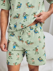 Chelsea Peers Green Cotton Frog House Print Short Pyjamas Set - Image 4 of 6