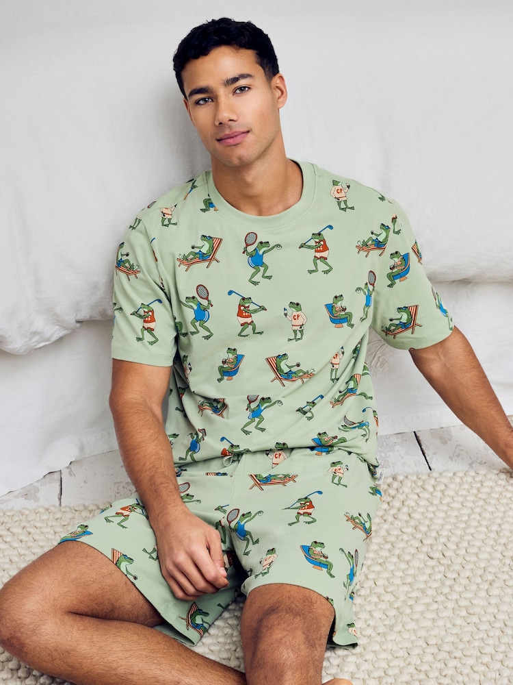 Chelsea Peers Green Cotton Frog House Print Short Pyjamas Set - Image 6 of 6 Chelsea Peers Green Cotton Frog House Print Short Pyjamas Set - Image 6 of 6