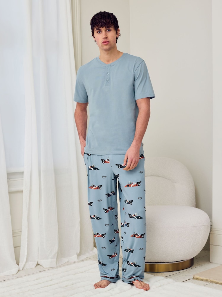 Chelsea Peers Blue Frog Rally Print Long Pyjamas Set - Image 1 of 5