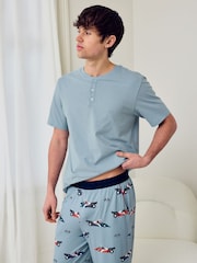 Chelsea Peers Blue Frog Rally Print Long Pyjamas Set - Image 3 of 5