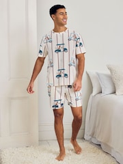 Chelsea Peers Natural Dogs Caddy Stripe Print Short Pyjamas Set - Image 3 of 6