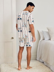 Chelsea Peers Natural Dogs Caddy Stripe Print Short Pyjamas Set - Image 4 of 6