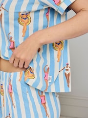 Chelsea Peers Cotton Swimming Society Stripe Print Long Pyjamas Set - صورة 6 من 6