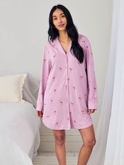 Chelsea Peers Purple Tencel™ Modal Flamingo Drift Print Nightshirt - Image 1 of 6