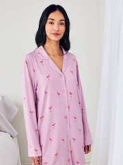 Chelsea Peers Purple Tencel™ Modal Flamingo Drift Print Nightshirt - Image 2 of 6