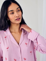 Chelsea Peers Purple Tencel™ Modal Flamingo Drift Print Nightshirt - Image 6 of 6