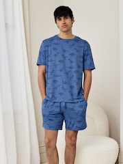 Chelsea Peers Blue Jurassic Dinosaur Print Short Pyjamas Set - Image 1 of 5