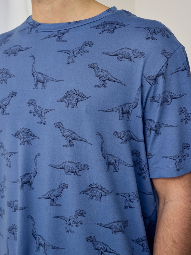Chelsea Peers Blue Jurassic Dinosaur Print Short Pyjamas Set - Image 5 of 5 Chelsea Peers Blue Jurassic Dinosaur Print Short Pyjamas Set - Image 5 of 5