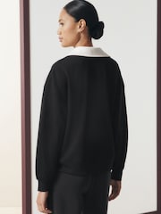 Black/Cream Slinky Contrast Collar Rugby Sweat Top - Image 2 of 8