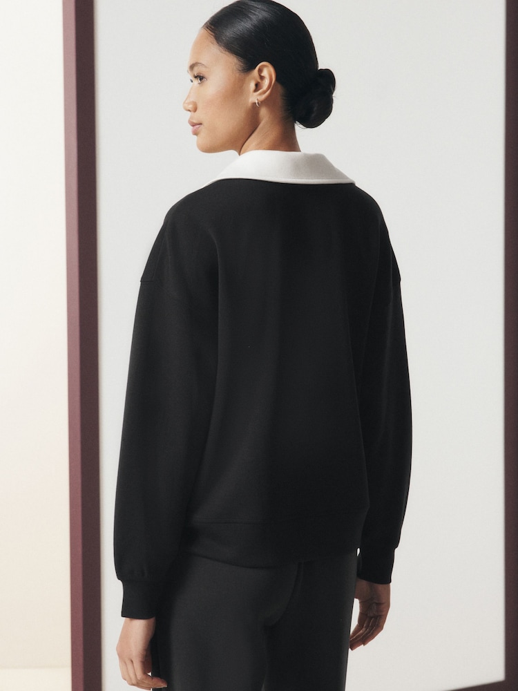 Black/Cream Slinky Contrast Collar Rugby Sweat Top - Image 2 of 8