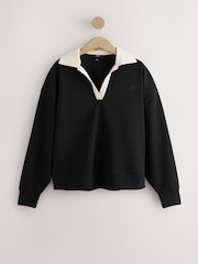 Black/Cream Slinky Contrast Collar Rugby Sweat Top - Image 6 of 8