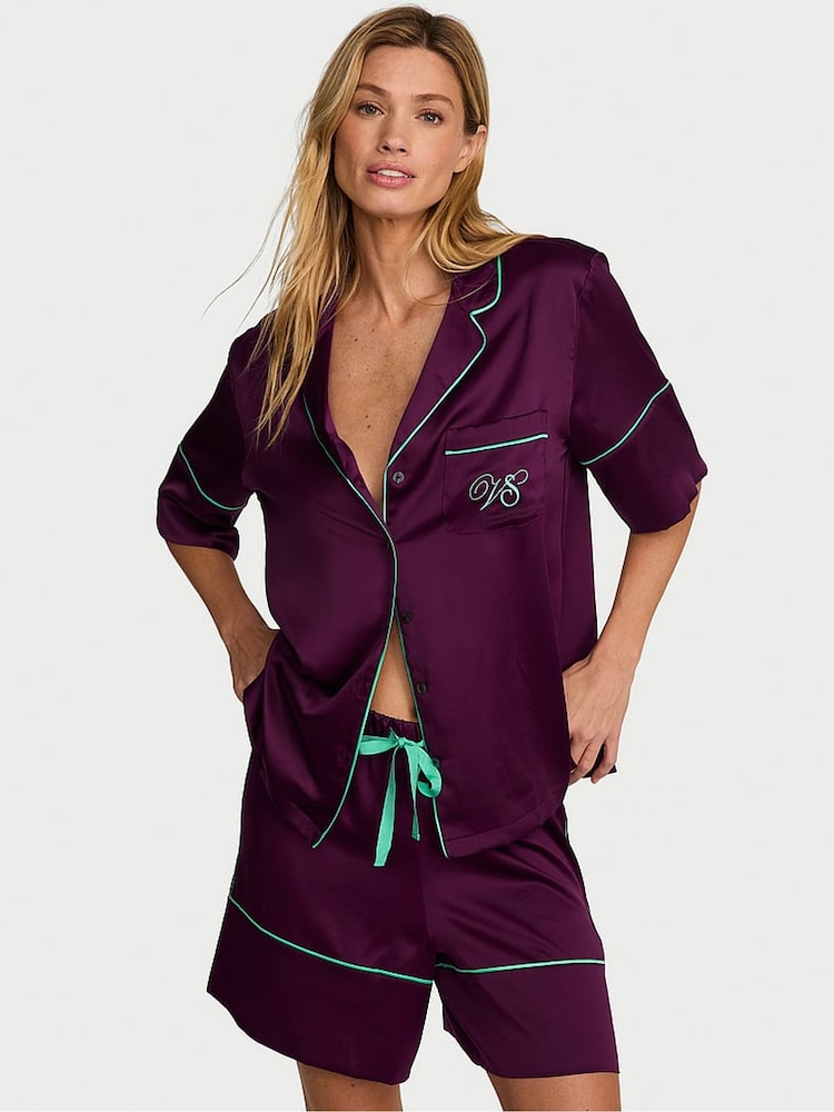 Victoria's Secret Party On Purple Satin Short Pyjamas Set - Image 1 of 3 Victoria's Secret Party On Purple Satin Short Pyjamas Set - Image 1 of 3