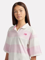New Balance Pink Yarn Dyed Stripe Rugby Polo Shirt - Image 4 of 9