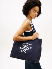 Tommy Hilfiger Blue Canvas Beach Tote Bag With Pouch - Image 1 of 5