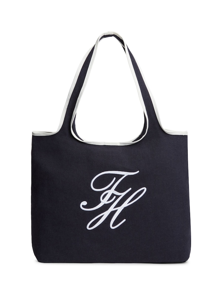 Tommy Hilfiger Blue Canvas Beach Tote Bag With Pouch - Image 2 of 5