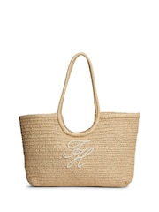 Tommy Hilfiger Raffia Textured Logo Tote Bag - תמונה 1 מתוך 4