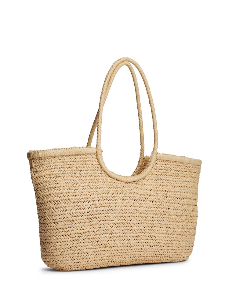 Tommy Hilfiger Raffia Textured Logo Tote Bag - תמונה 2 מתוך 4
