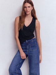 Boden Blue Flora Lace Trim Supersoft Vest - Image 1 of 5