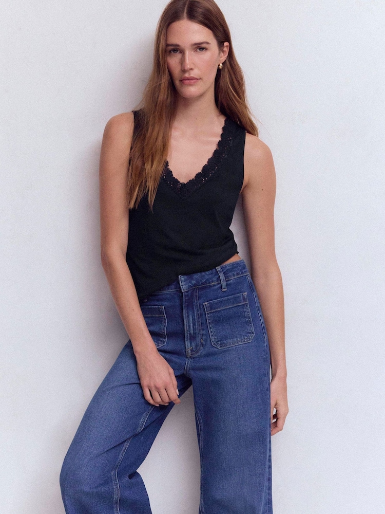 Boden Blue Flora Lace Trim Supersoft Vest - Image 1 of 5