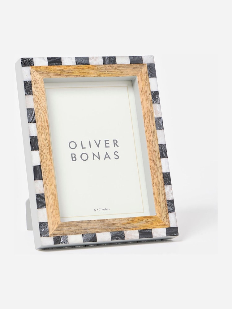 Oliver Bonas Natural Pablo Chequerboard Wooden Photo Frame 5x7 - Image 1 of 4