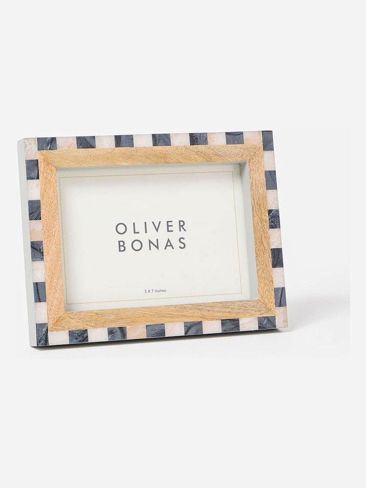 Oliver Bonas Natural Pablo Chequerboard Wooden Photo Frame 5x7 - Image 2 of 4