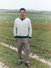 Ecru White/Green Soft Loopback Crew Neck Sweatshirt - Image 2 of 5