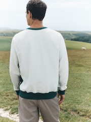 Ecru White/Green Soft Loopback Crew Neck Sweatshirt - Image 3 of 5