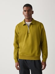Olive Green Regular Fit Zip Neck Polo Sweatshirt - Image 1 of 5