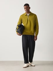Olive Green Regular Fit Zip Neck Polo Sweatshirt - Image 2 of 5