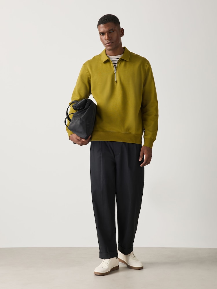 Olive Green Regular Fit Zip Neck Polo Sweatshirt - Image 2 of 5