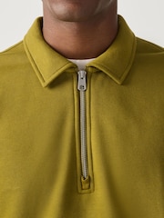 Olive Green Regular Fit Zip Neck Polo Sweatshirt - Image 4 of 5