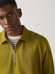 Olive Green Regular Fit Zip Neck Polo Sweatshirt - Image 5 of 5
