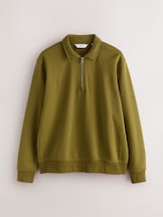 Olive Green Regular Fit Zip Neck Polo Sweatshirt - Image 6 of 8