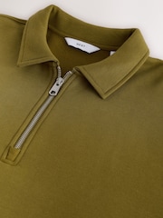 Olive Green Regular Fit Zip Neck Polo Sweatshirt - Image 8 of 8