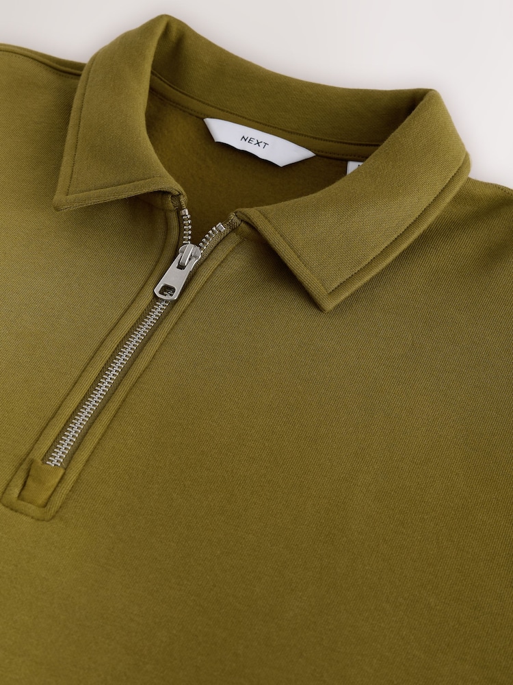 Olive Green Regular Fit Zip Neck Polo Sweatshirt - Image 8 of 8 Olive Green Regular Fit Zip Neck Polo Sweatshirt - Image 8 of 8