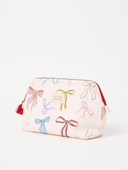 Oliver Bonas Cream White Bow Print Toiletry Bag - Image 3 of 6