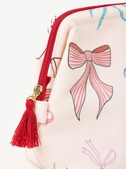 Oliver Bonas Cream White Bow Print Toiletry Bag - Image 5 of 6