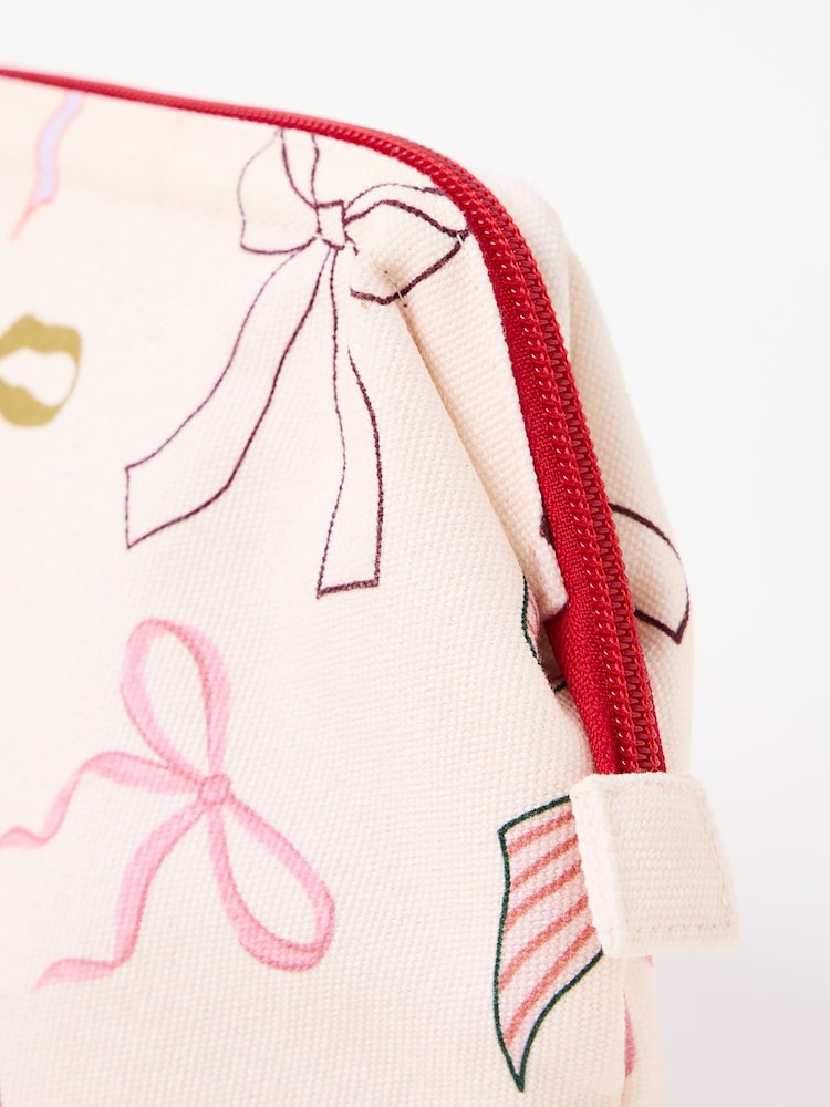 Oliver Bonas Cream White Bow Print Toiletry Bag - Image 6 of 6