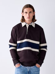 Chocolate Brown Block Rugby Polo Sweatshirt - Image 1 of 5