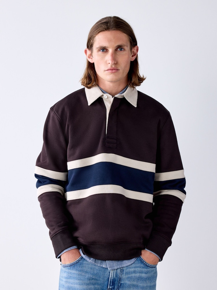 Chocolate Brown Block Rugby Polo Sweatshirt - Image 1 of 5 Chocolate Brown Block Rugby Polo Sweatshirt - Image 1 of 5