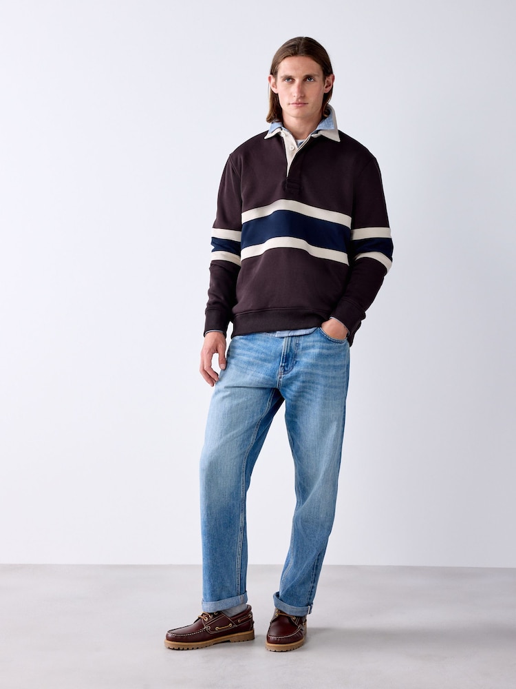Chocolate Brown Block Rugby Polo Sweatshirt - Image 2 of 5 Chocolate Brown Block Rugby Polo Sweatshirt - Image 2 of 5