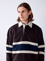 Chocolate Brown Block Rugby Polo Sweatshirt - Image 4 of 5