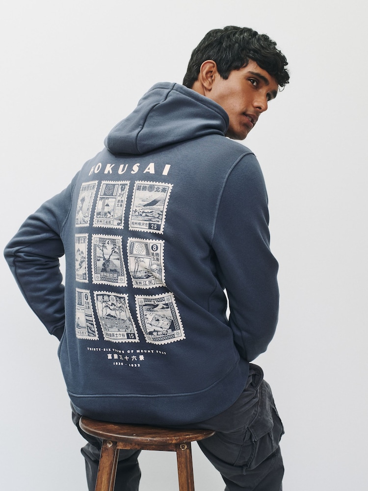 Steel Blue Hokusai Graphic Overhead Hoodie - Image 1 of 10
