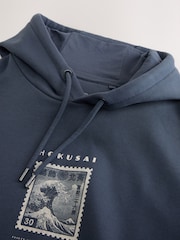 Steel Blue Hokusai Graphic Overhead Hoodie - Image 10 of 10