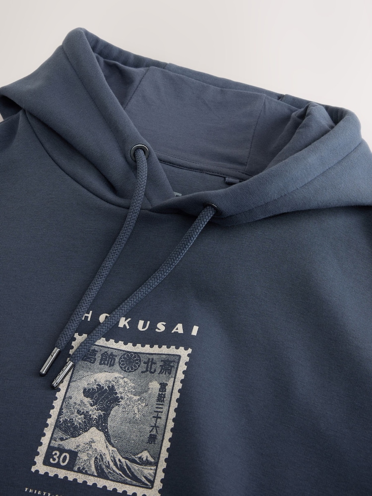 Steel Blue Hokusai Graphic Overhead Hoodie - Image 10 of 10