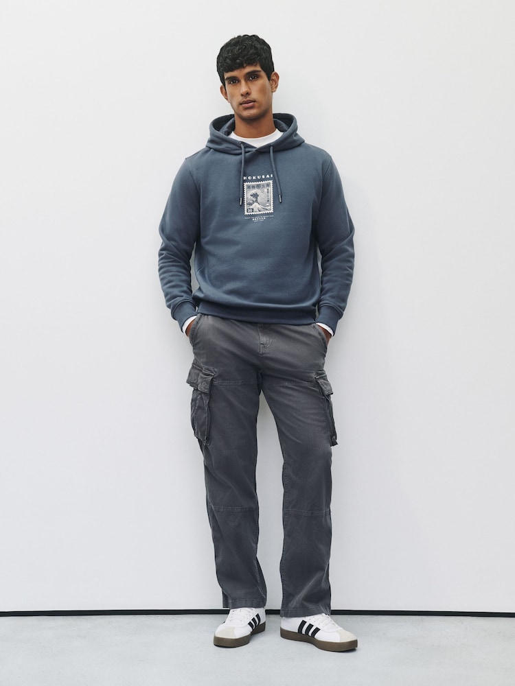 Steel Blue Hokusai Graphic Overhead Hoodie - Image 2 of 10